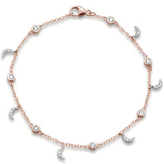 DIAMOND CLOSEOUT!  .34ct 14k Rose Gold Diamond Dangling Crescent Moon Charm Bracelet 6.5"