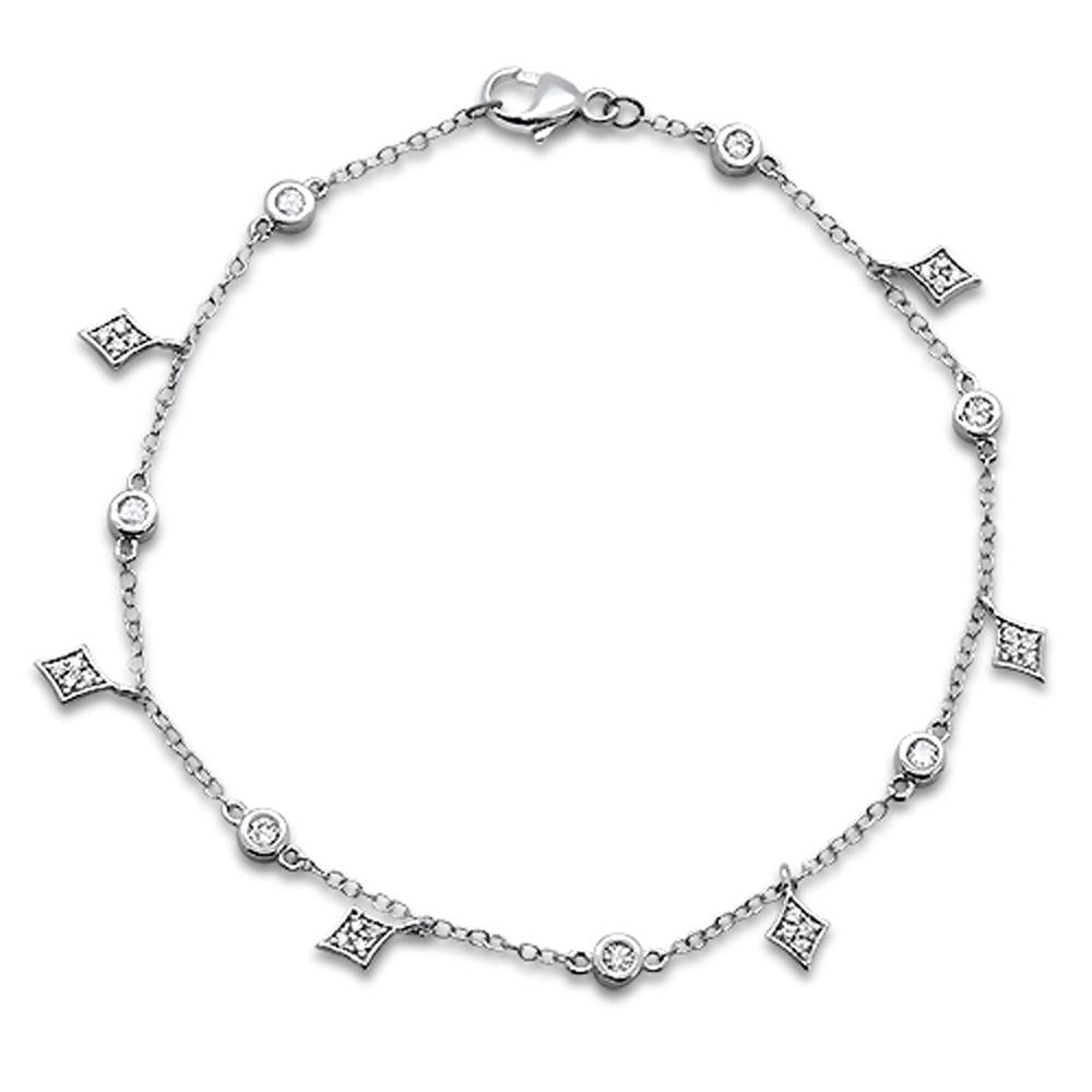 DIAMOND CLOSEOUT!  .36ct 14k White Gold Diamond Charm Dangling Diamond Bracelet 6.5" Long