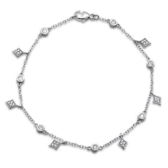 DIAMOND CLOSEOUT!  .36ct 14k White Gold Diamond Charm Dangling Diamond Bracelet 6.5" Long