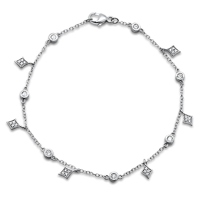DIAMOND CLOSEOUT!  .36ct 14k White Gold Diamond Charm Dangling Diamond Bracelet 6.5" Long
