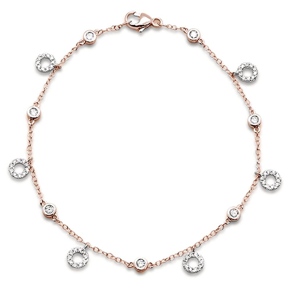 DIAMOND CLOSEOUT!  .50ct 14k Rose Gold Diamond Charm Dangling Circle Bracelet 6.5" Long