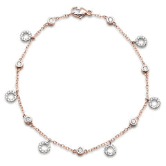 DIAMOND CLOSEOUT!  .50ct 14k Rose Gold Diamond Charm Dangling Circle Bracelet 6.5" Long
