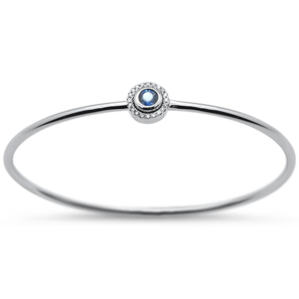 GEMSTONE CLOSEOUT ! .42cts 14k White Gold Round Blue Sapphire & Diamond Bangle Wrist Size 7"