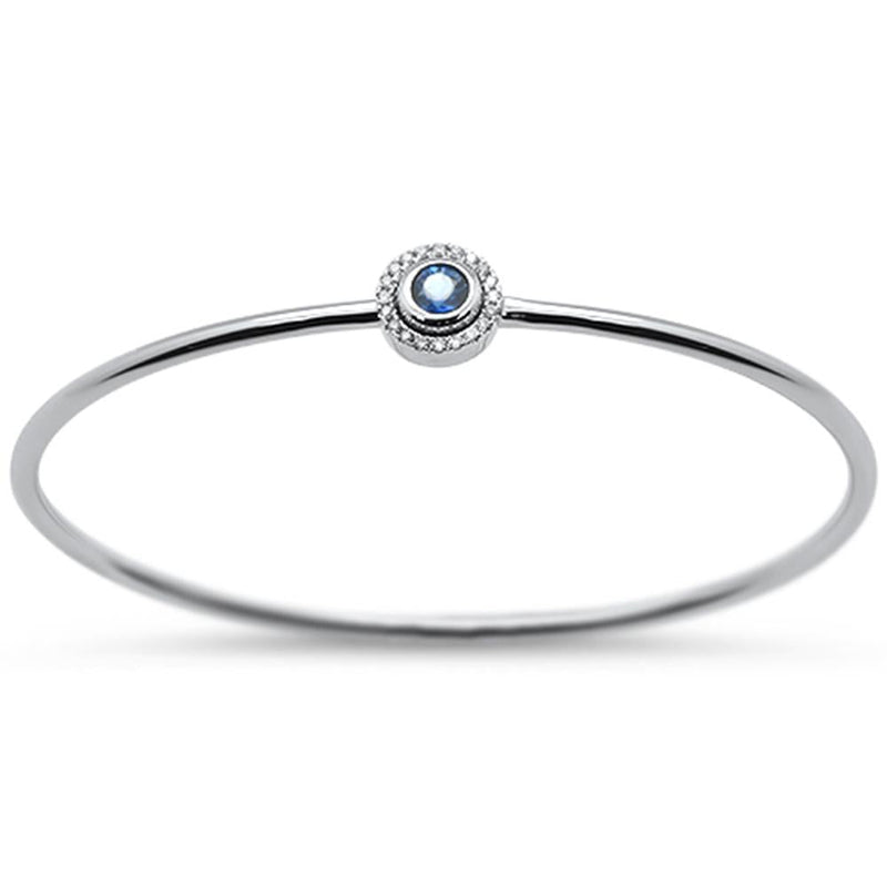 GEMSTONE CLOSEOUT ! .42cts 14k White Gold Round Blue Sapphire & Diamond Bangle Wrist Size 7"