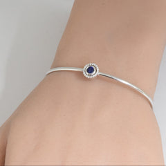 GEMSTONE CLOSEOUT ! .42cts 14k White Gold Round Blue Sapphire & Diamond Bangle Wrist Size 7"