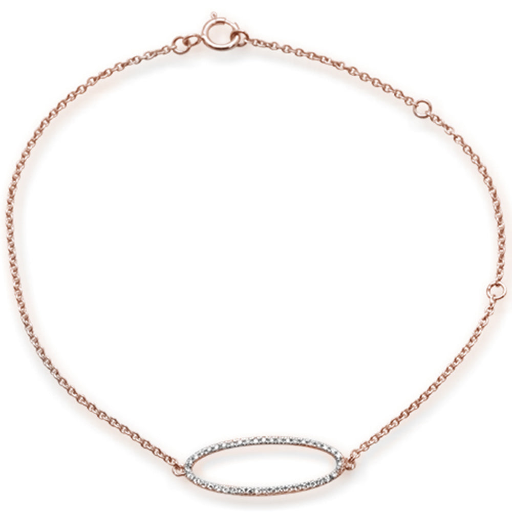 DIAMOND CLOSEOUT! .10ct 14kt Rose Gold Diamond Trendy Oval Shape Bracelet 7" Long Adj