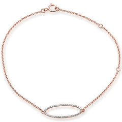 DIAMOND CLOSEOUT! .10ct 14kt Rose Gold Diamond Trendy Oval Shape Bracelet 7" Long Adj