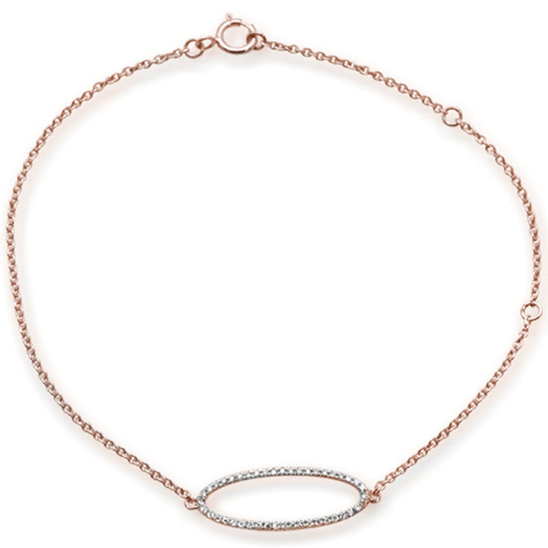 DIAMOND CLOSEOUT! .10ct 14kt Rose Gold Diamond Trendy Oval Shape Bracelet 7" Long Adj