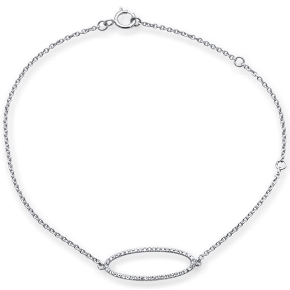 DIAMOND CLOSEOUT! .09ct 14kt White Gold Diamond Trendy Oval Shape Bracelet 7" Long Adj