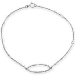 DIAMOND CLOSEOUT! .09ct 14kt White Gold Diamond Trendy Oval Shape Bracelet 7" Long Adj