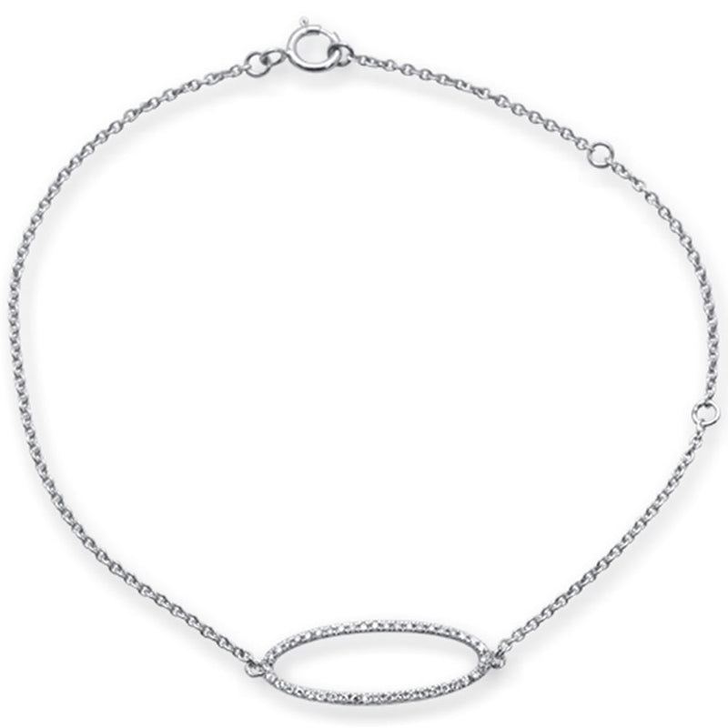 DIAMOND CLOSEOUT! .09ct 14kt White Gold Diamond Trendy Oval Shape Bracelet 7" Long Adj