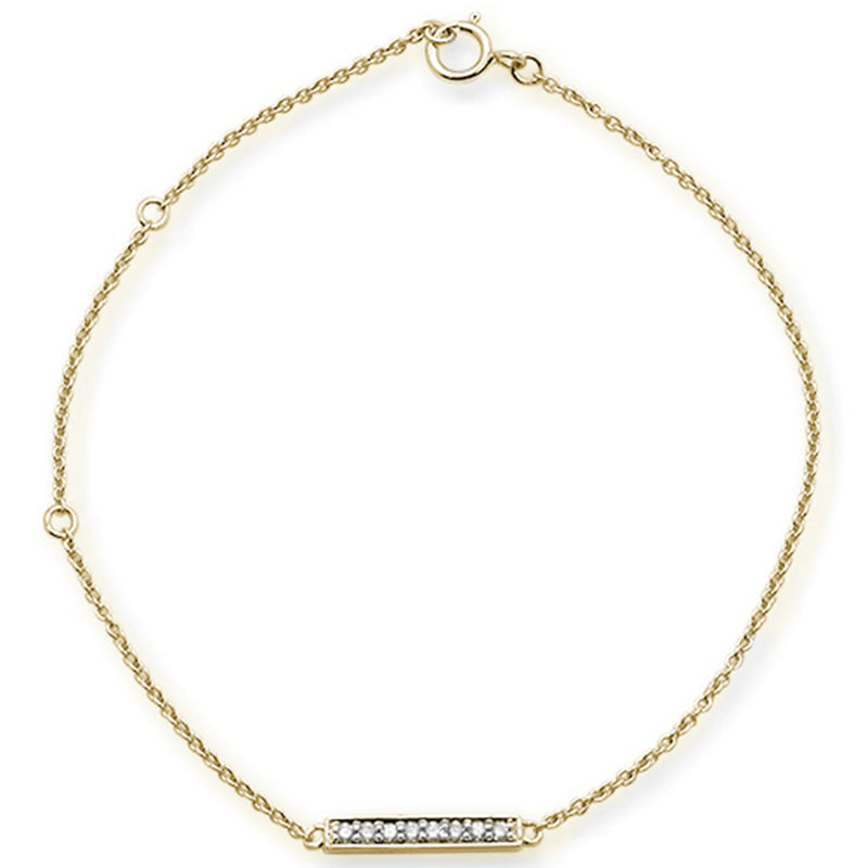 DIAMOND  CLOSEOUT! .07ct 14kt Yellow Gold Diamond Trendy Bar Bracelet 7" Long Adj