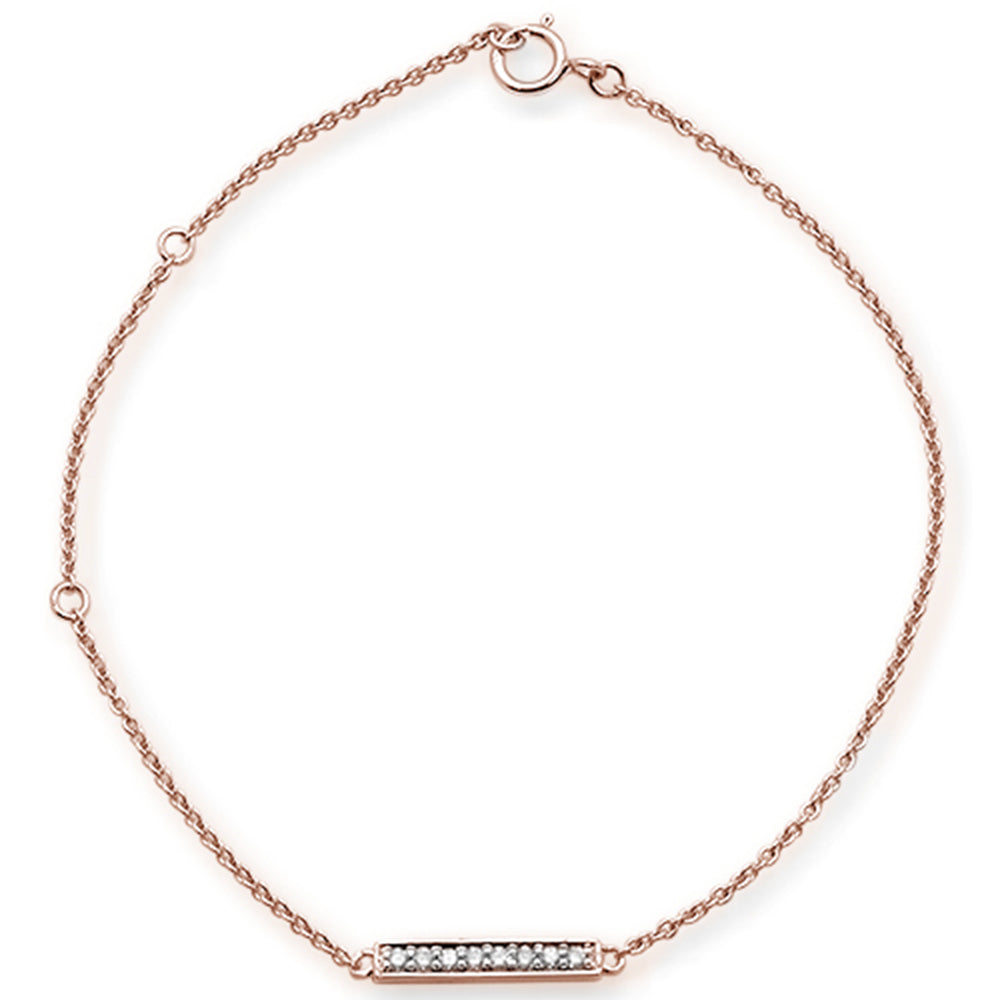 DIAMOND CLOSEOUT! .08ct 14kt Rose Gold Diamond Trendy Bar Bracelet 7" Long Adj