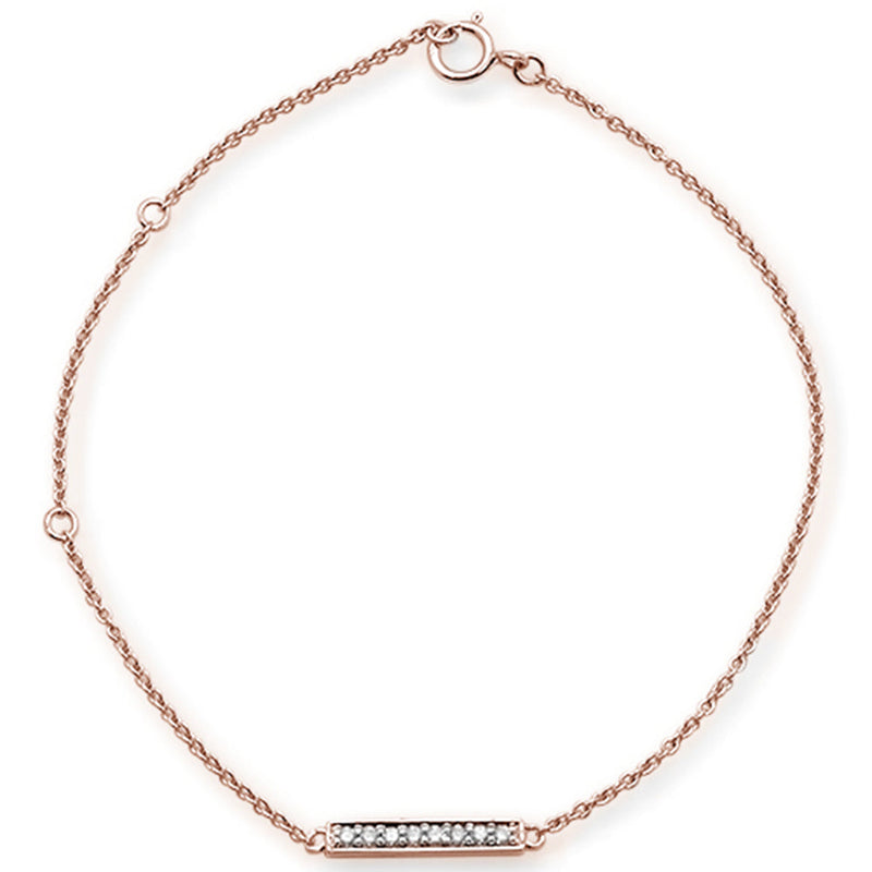 DIAMOND CLOSEOUT! .08ct 14kt Rose Gold Diamond Trendy Bar Bracelet 7" Long Adj