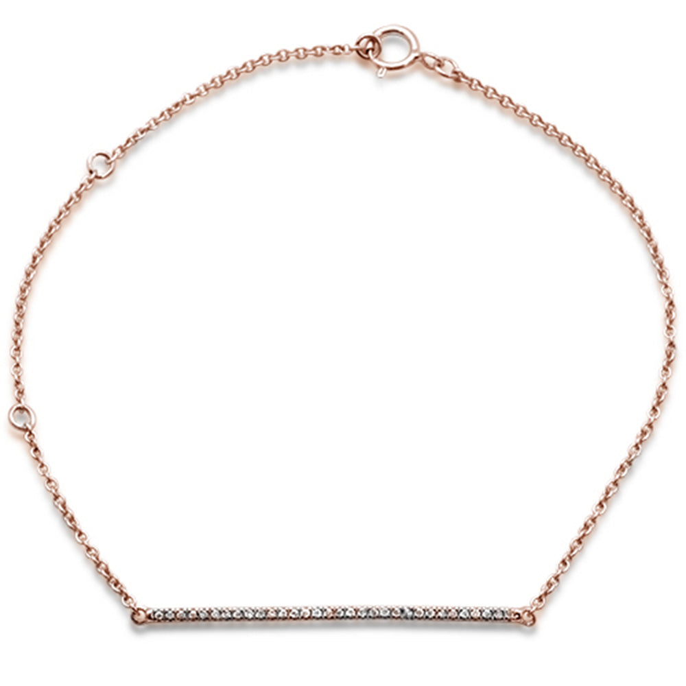DIAMOND CLOSEOUT! .07ct 14kt Rose Gold Diamond Trendy Bar Bracelet 7" Long Adj