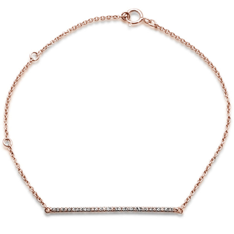 DIAMOND CLOSEOUT! .07ct 14kt Rose Gold Diamond Trendy Bar Bracelet 7" Long Adj