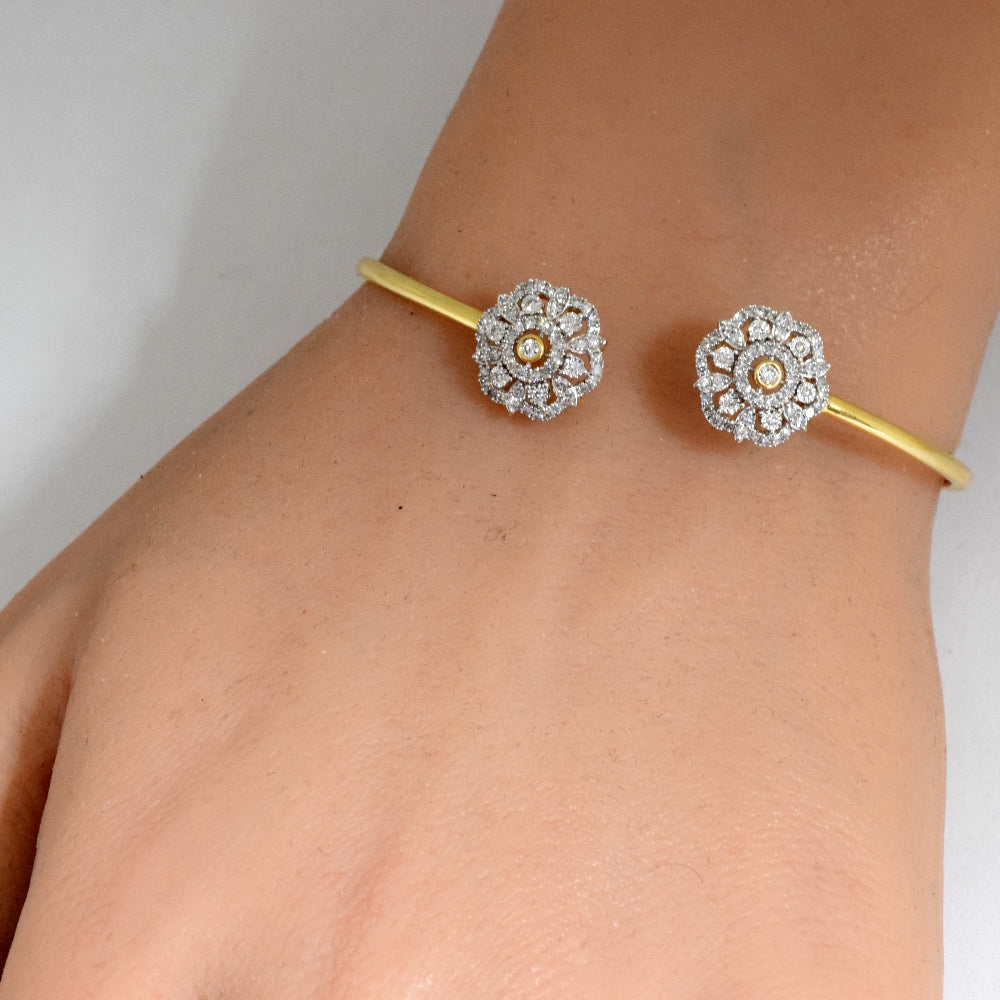 SPECIAL! .50ct 14k Yellow Gold Diamond Flower Bangle Bracelet