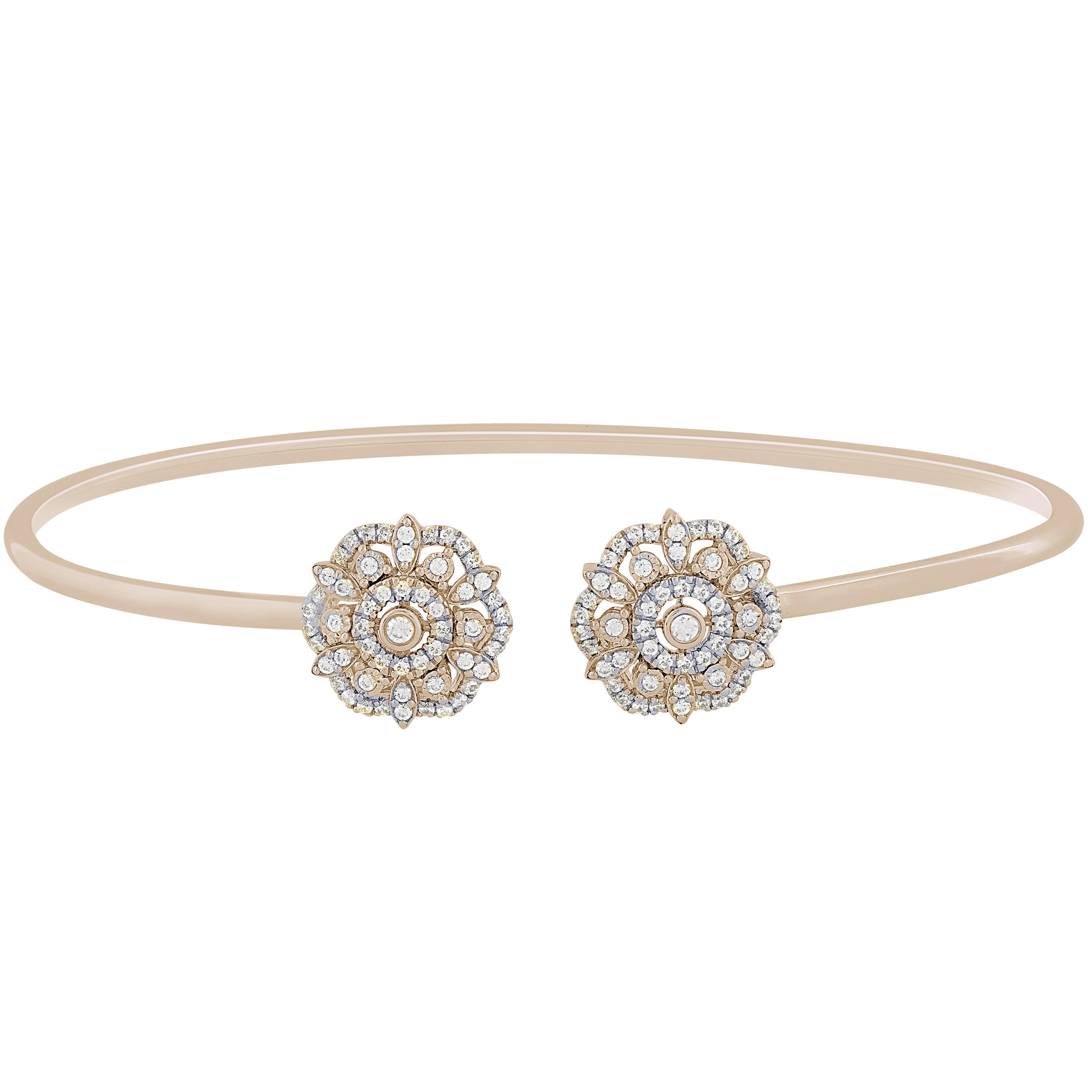 SPECIAL! .50ct 14k Yellow Gold Diamond Flower Bangle Bracelet