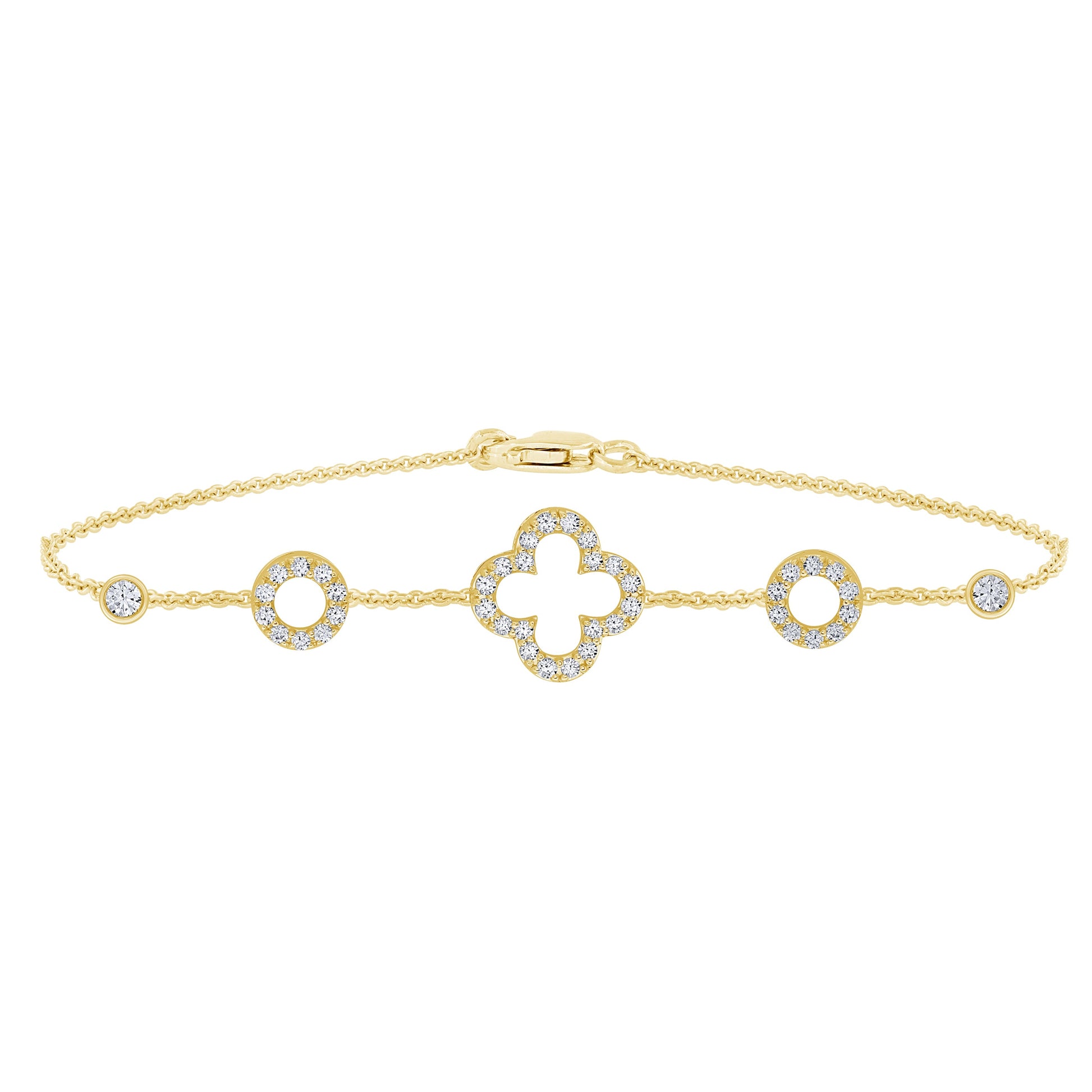 SPECIAL! .53ct 14K Yellow Gold Clover Diamond Bracelet 7"