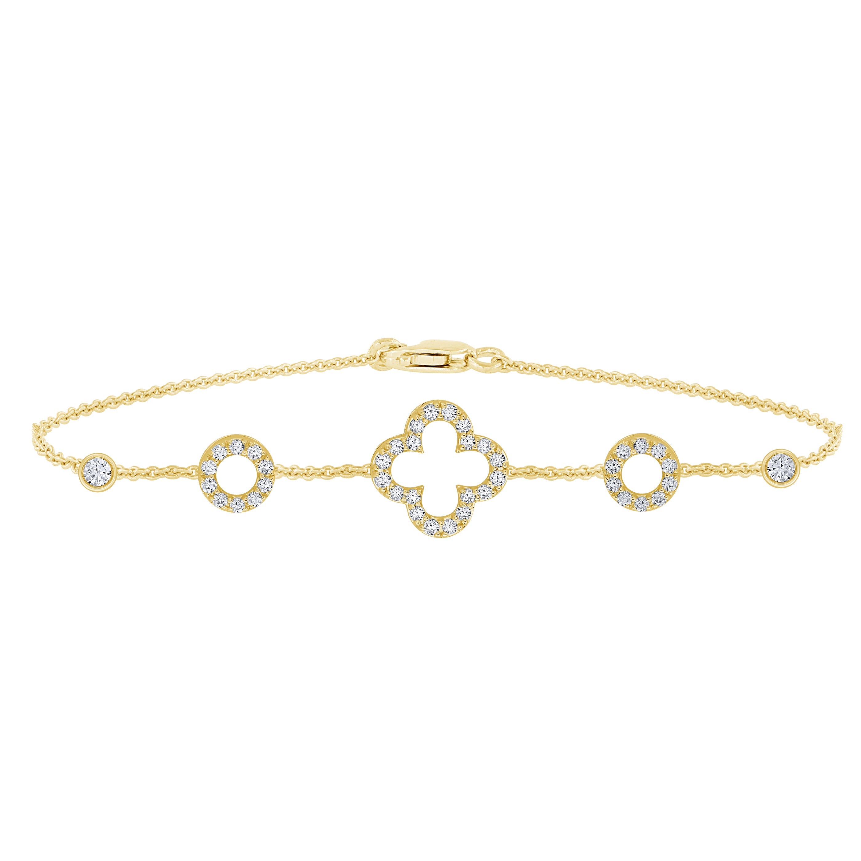 SPECIAL! .53ct 14K Yellow Gold Clover Diamond Bracelet 7"
