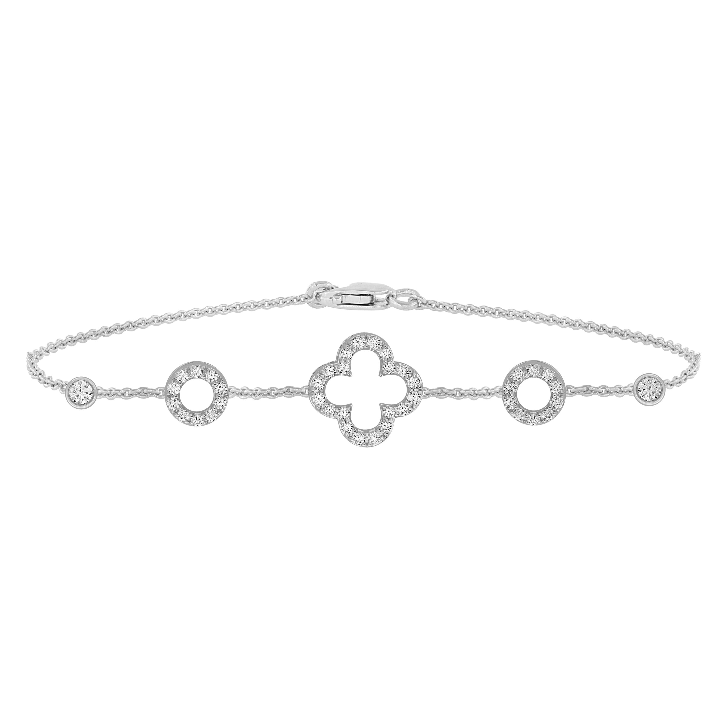SPECIAL! .54ct 14K White Gold Clover Diamond Bracelet 7"