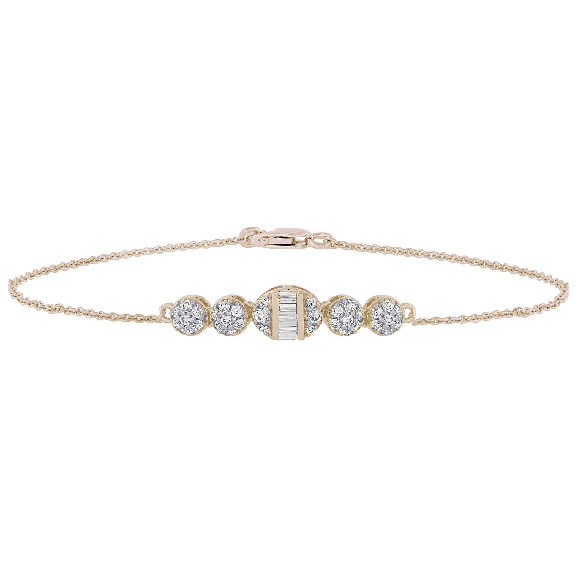 SPECIAL! .33ct 14K Yellow Gold Round & Baguette Diamond Bracelet 7"