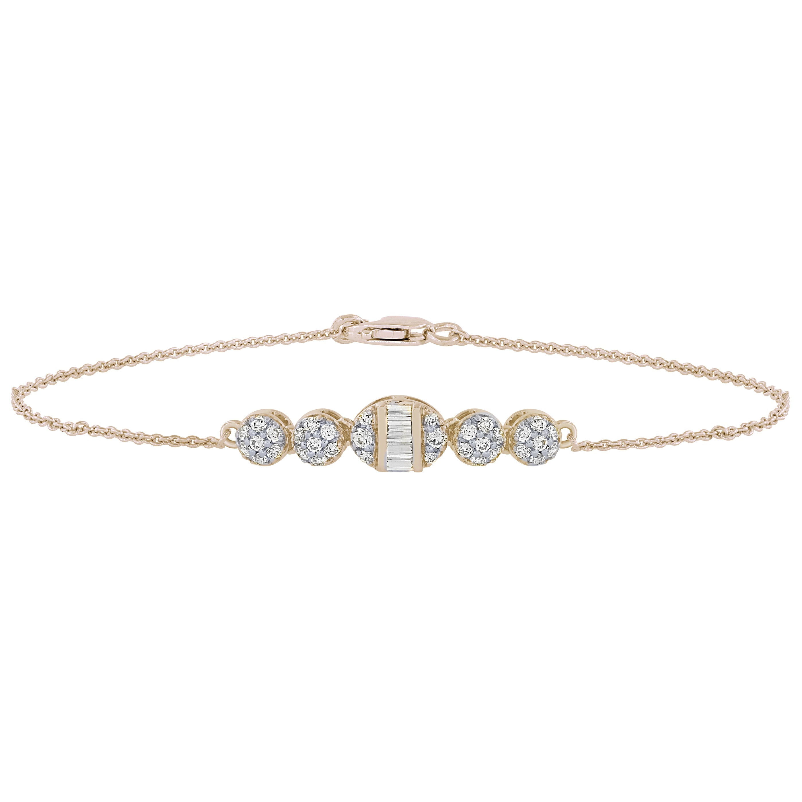 SPECIAL! .33ct 14K Yellow Gold Round & Baguette Diamond Bracelet 7"