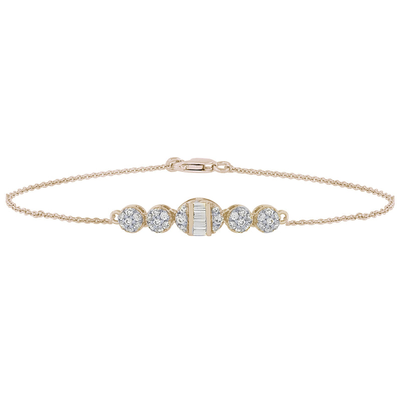 SPECIAL! .33ct 14K Yellow Gold Round & Baguette Diamond Bracelet 7"