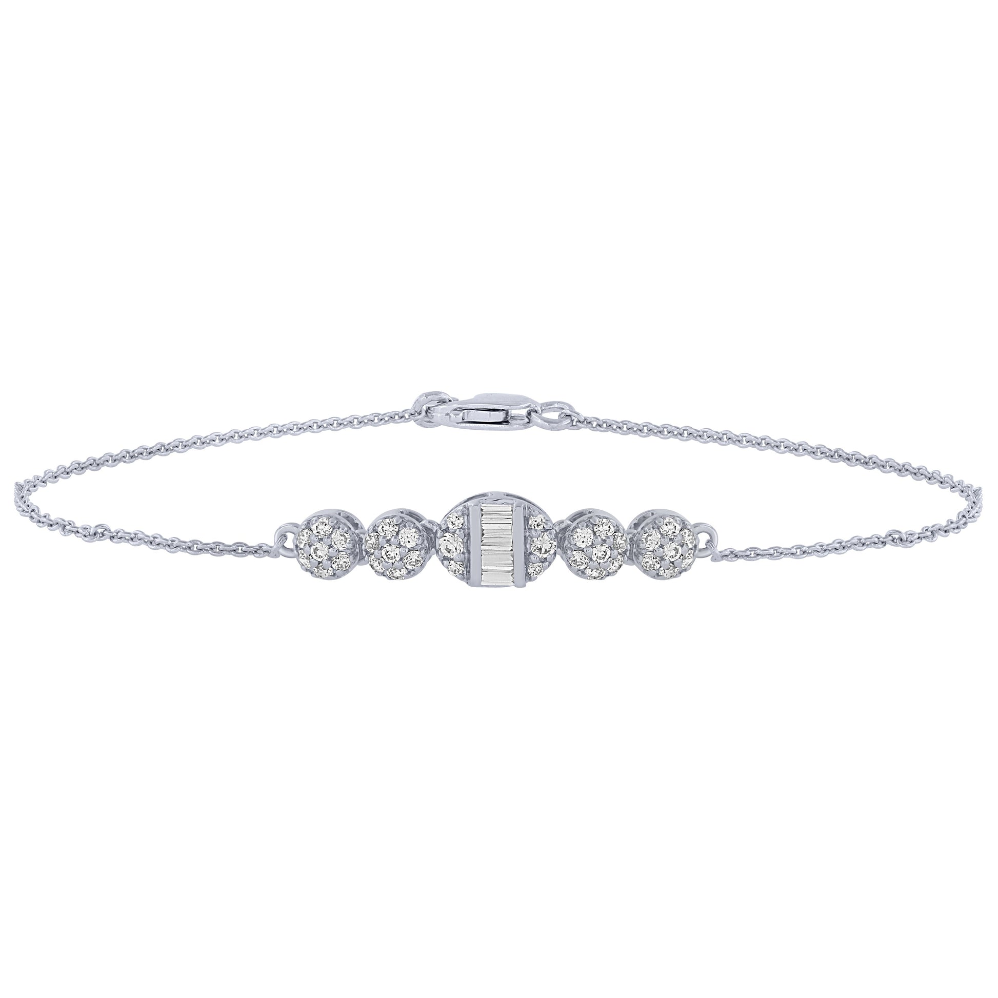 SPECIAL! .33ct 14K White Gold Elegant Round & Baguette Diamond Bracelet 7"