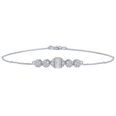 SPECIAL! .33ct 14K White Gold Elegant Round & Baguette Diamond Bracelet 7"