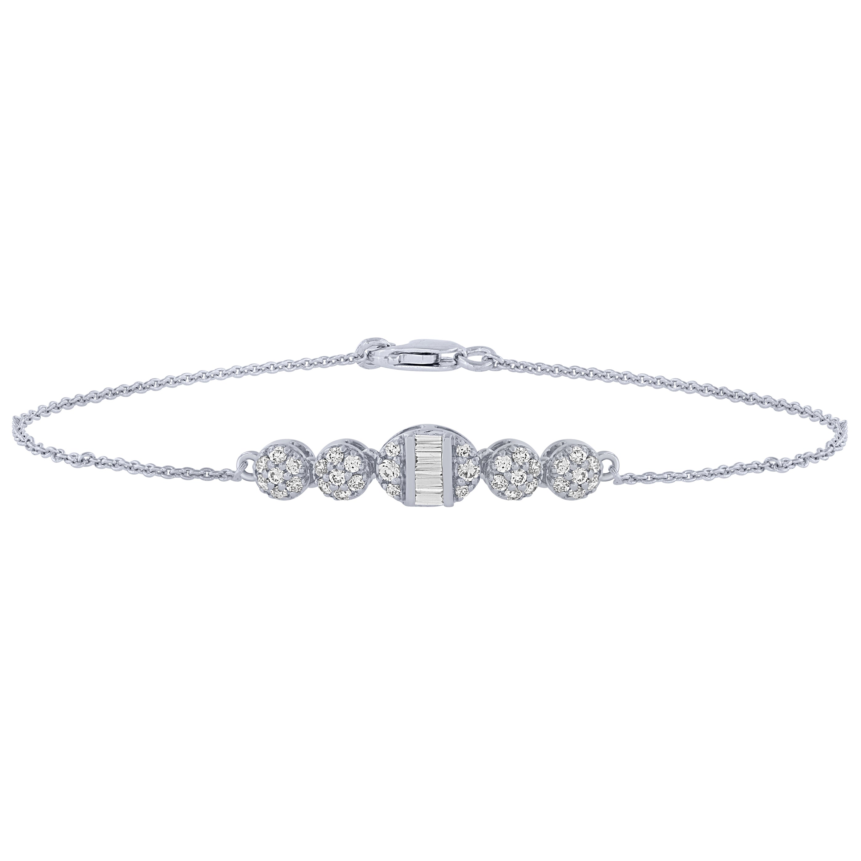 SPECIAL! .33ct 14K White Gold Elegant Round & Baguette Diamond Bracelet 7"