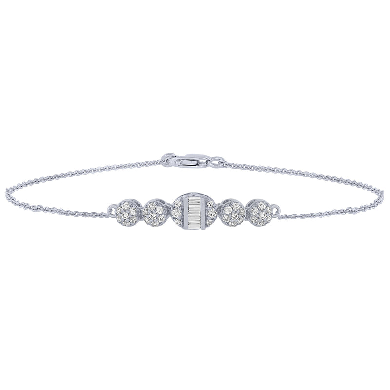 SPECIAL! .33ct 14K White Gold Elegant Round & Baguette Diamond Bracelet 7"