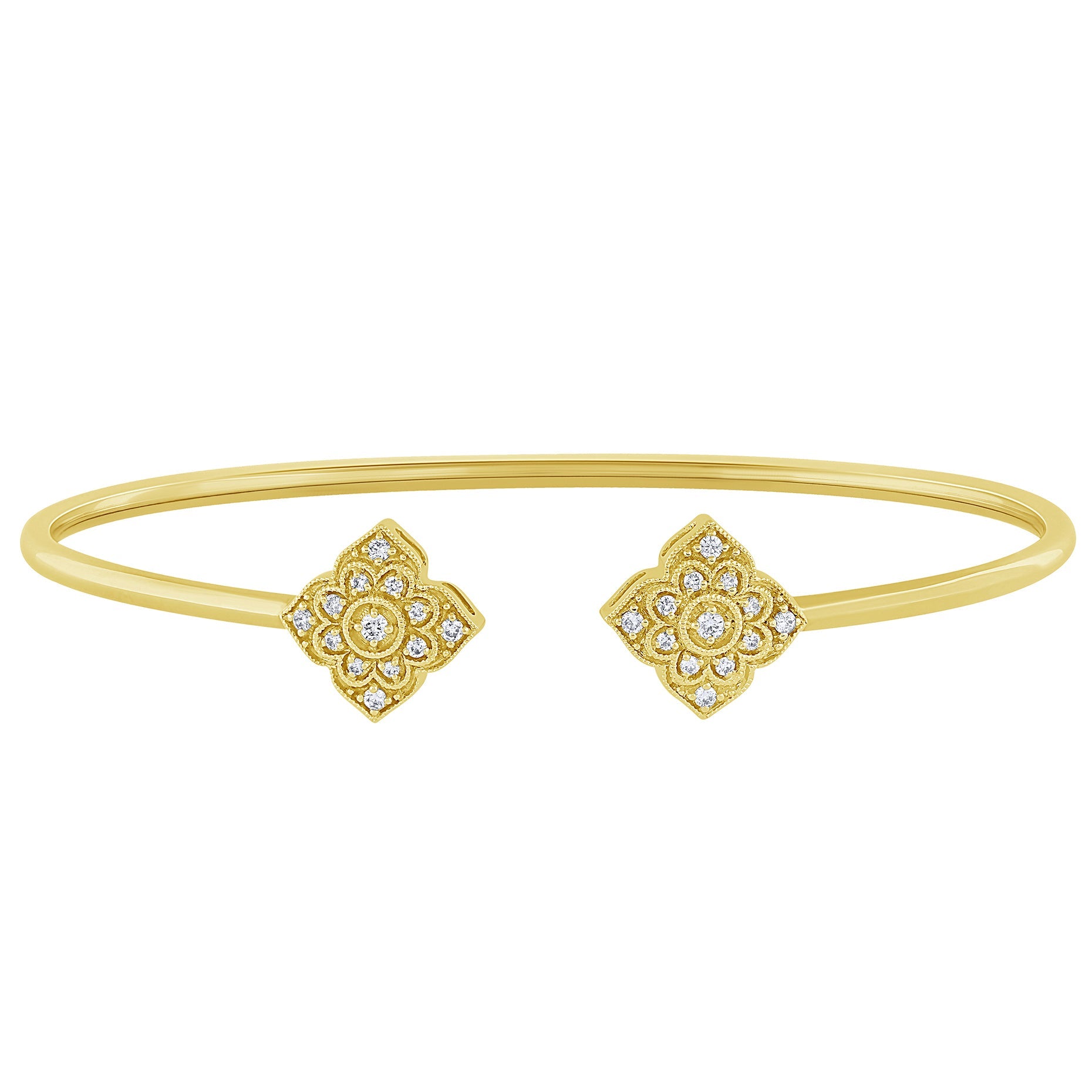 DIAMOND CLOSEOUT! .16ct 14k Yellow Gold Diamond Open Bangle Bracelet 7.25"