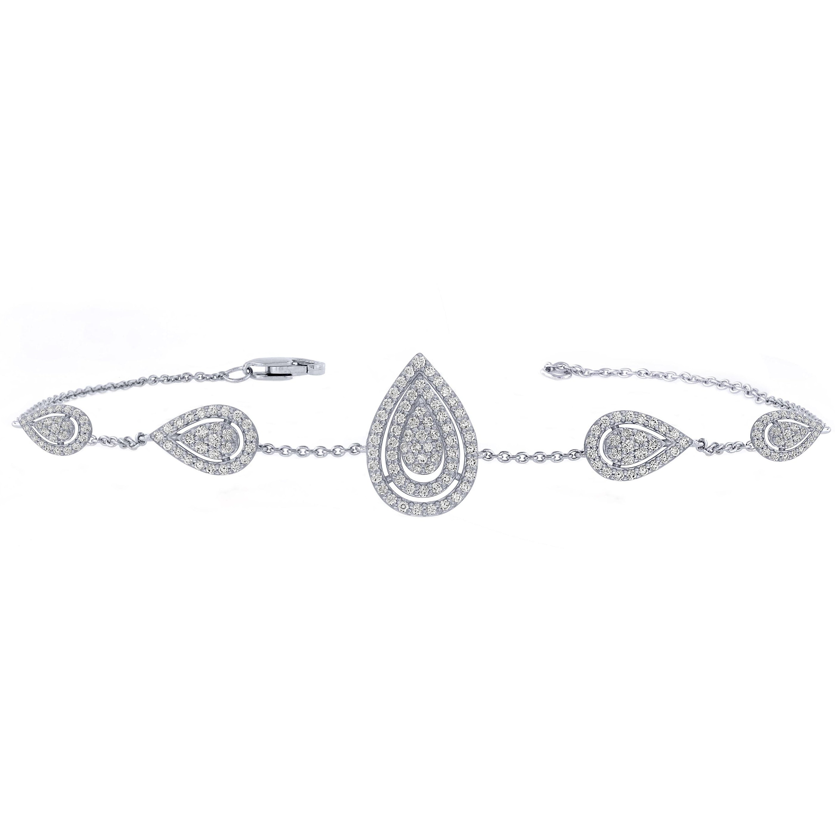 SPECIAL! .88ct 14K White Gold Pear Shaped Diamond Bracelet 7"
