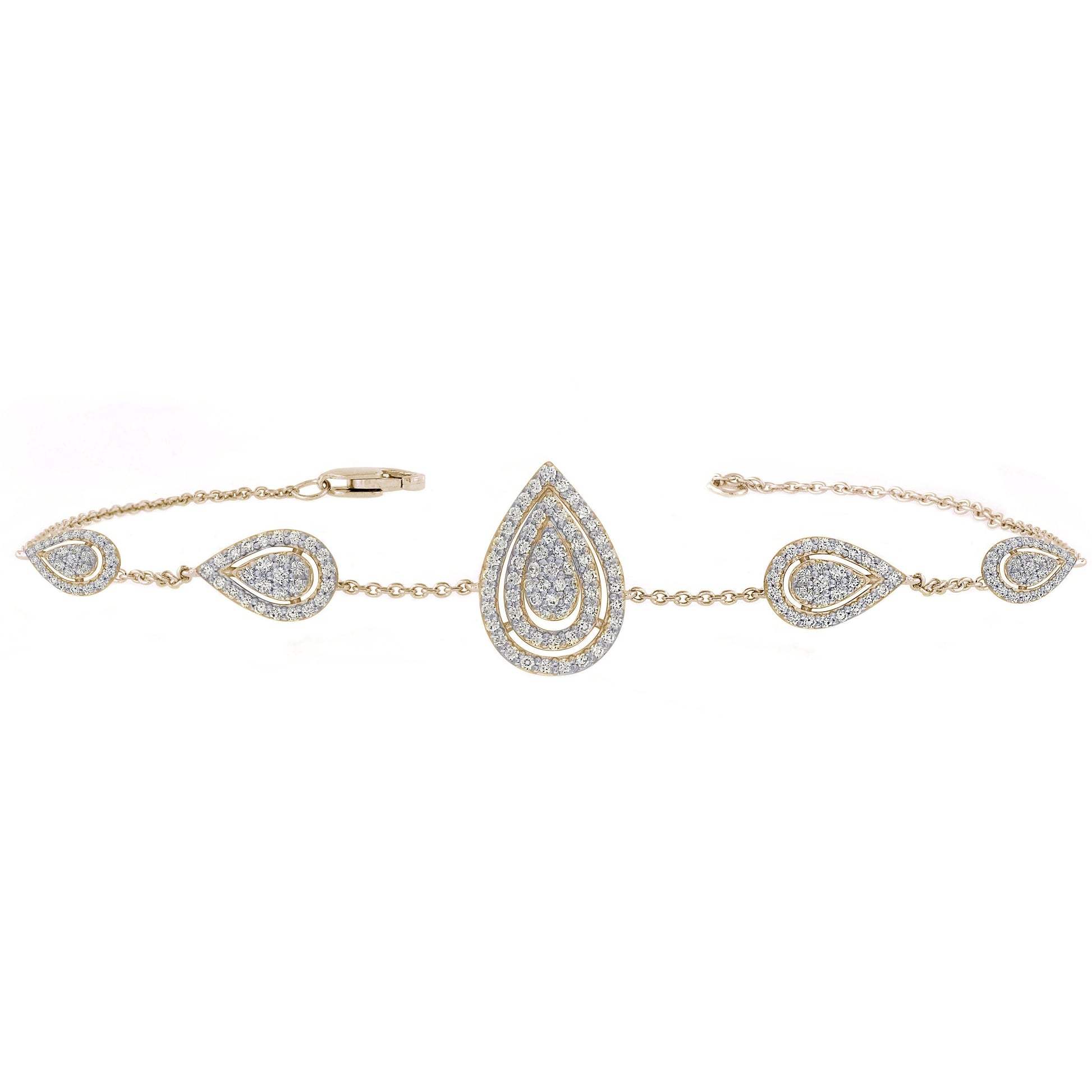 DIAMOND CLOSEOUT! .88ct 14K Yellow Gold Pear Shaped Diamond Bracelet 7"