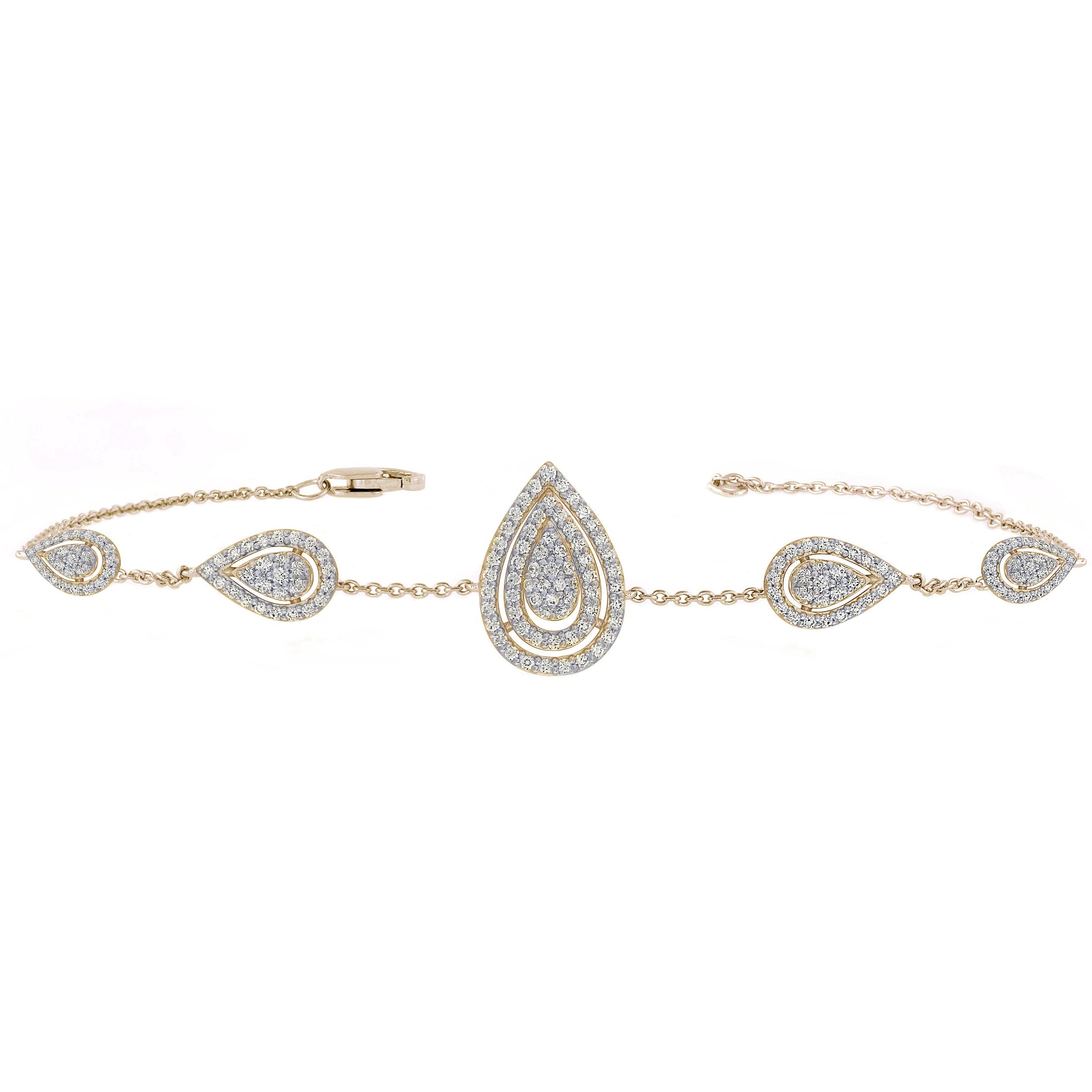 DIAMOND CLOSEOUT! .88ct 14K Yellow Gold Pear Shaped Diamond Bracelet 7"