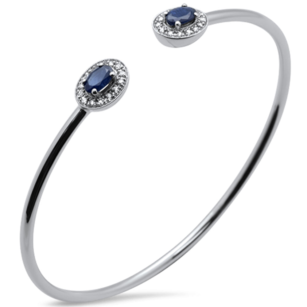 GEMSTONE CLOSEOUT ! 1.69ct 14k White Gold Diamond & Blue Sapphire Open Bangle Bracelet 7.25"