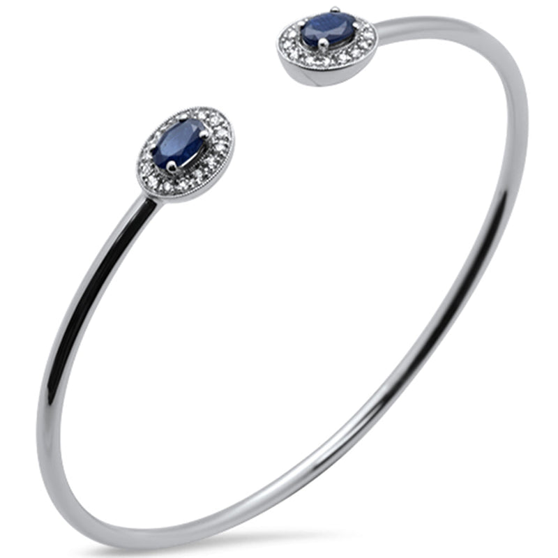 GEMSTONE CLOSEOUT ! 1.69ct 14k White Gold Diamond & Blue Sapphire Open Bangle Bracelet 7.25"