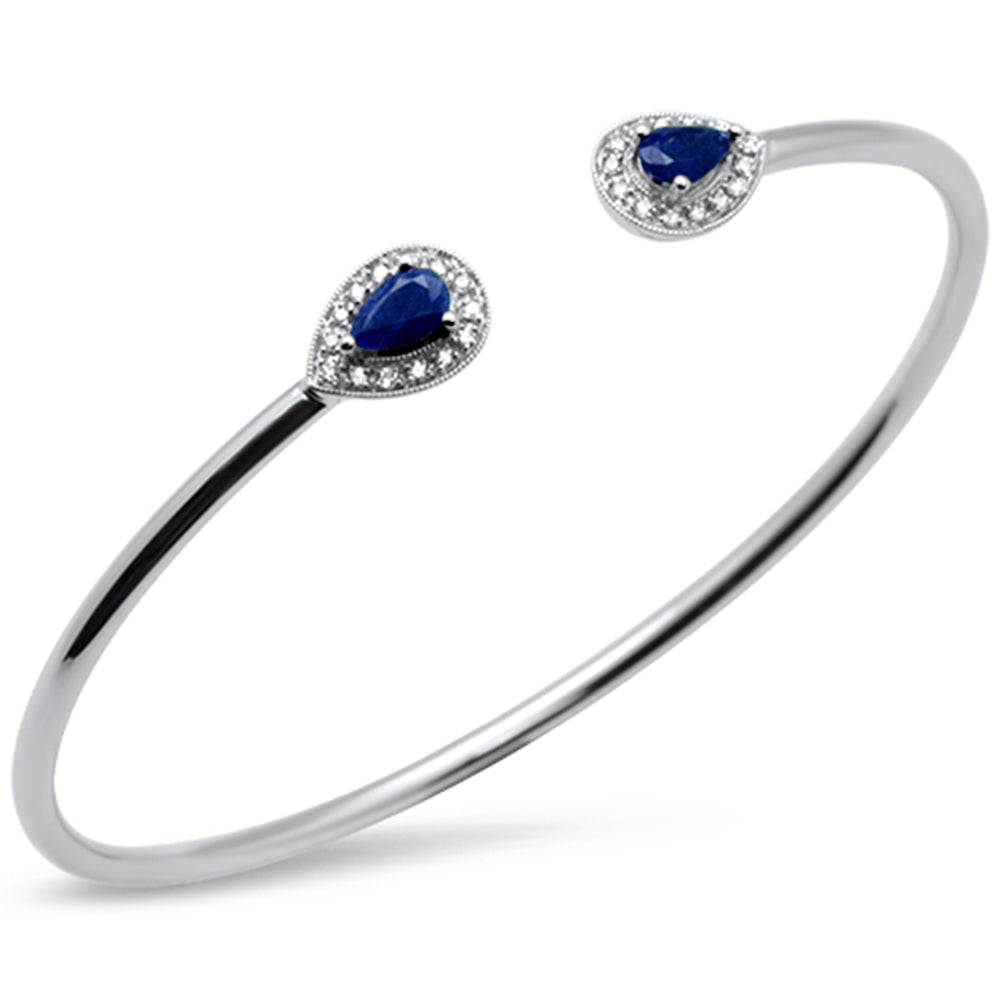 SPECIAL! 1.54ct 14K White Gold Blue Sapphire & Diamond Open Bangle 7.25"