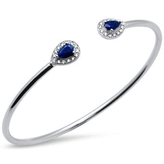 SPECIAL! 1.54ct 14K White Gold Blue Sapphire & Diamond Open Bangle 7.25"