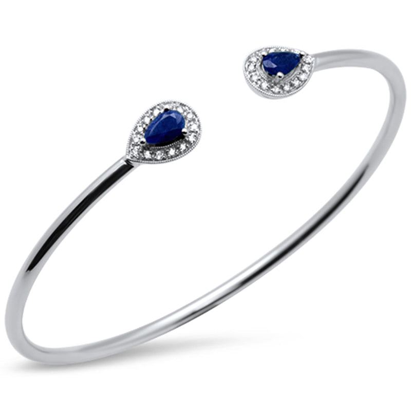 SPECIAL! 1.54ct 14K White Gold Blue Sapphire & Diamond Open Bangle 7.25"