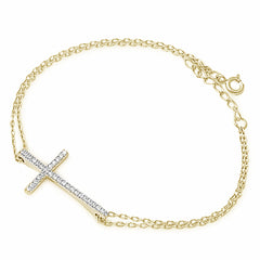DIAMOND CLOSEOUT! 14KT Yellow Gold .12ct Cross Diamond Bracelet