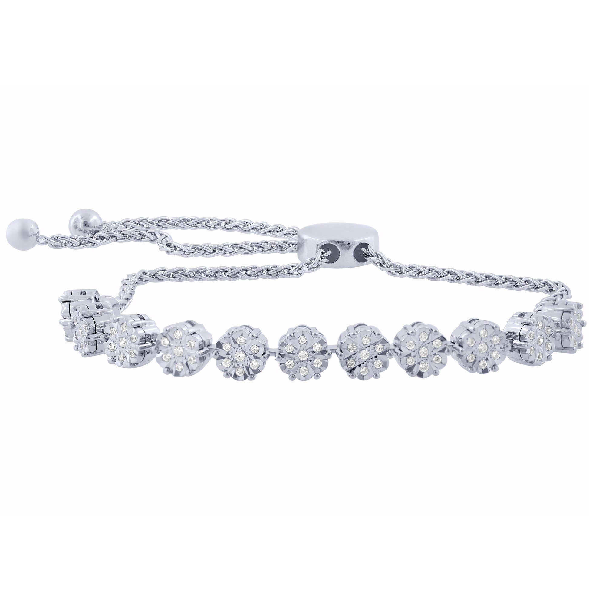 SPECIAL! .25ct 14K White Gold Diamond Bola Bracelet 7" Adjustable