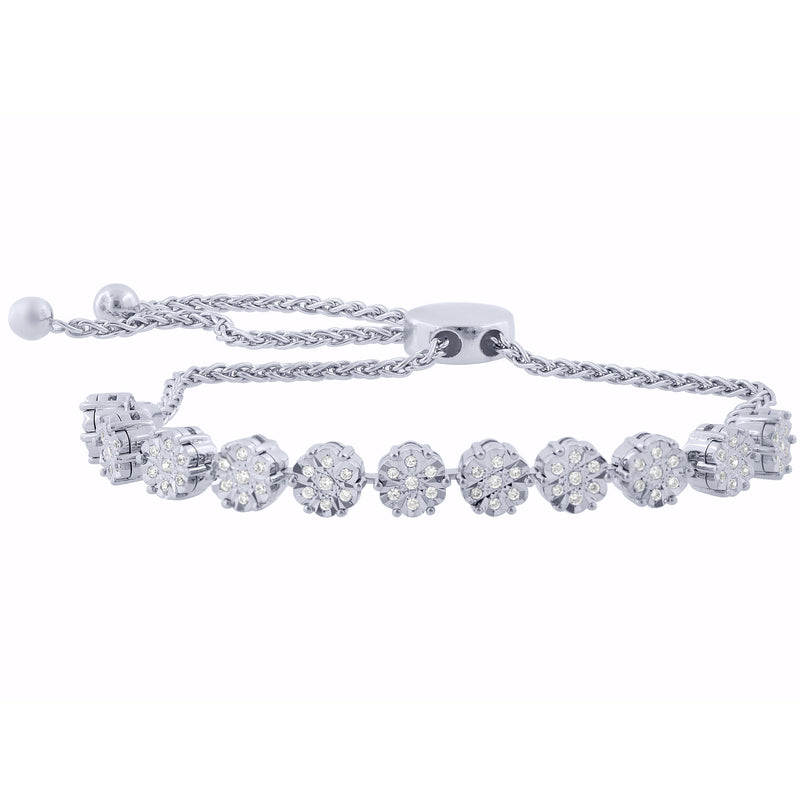 SPECIAL! .25ct 14K White Gold Diamond Bola Bracelet 7" Adjustable