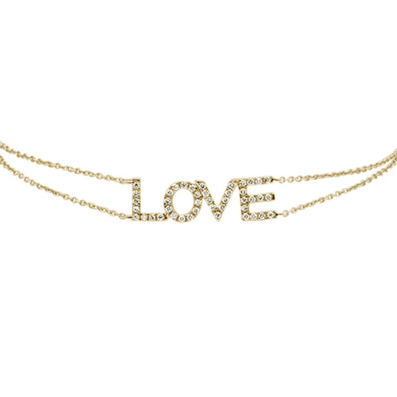 DIAMOND CLOSEOUT! .19ct 14KT Yellow Gold Love Script Heart Diamond Bracelet 7"