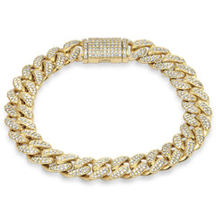 SPECIAL! 11mm 3.81ct G SI 14K Yellow Gold Diamond Micro Pave Round Cuban Link Bracelet 8"