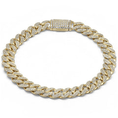 SPECIAL! 9MM 3.24ct G SI 14K Yellow Gold Diamond Micro Pave Iced Out Round Cuban Link Bracelet 8"
