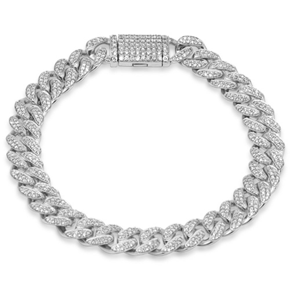 SPECIAL!9MM 2.51ct G SI 14K White Gold Diamond Micro Pave Round Miami Cuban Bracelet 8" Long