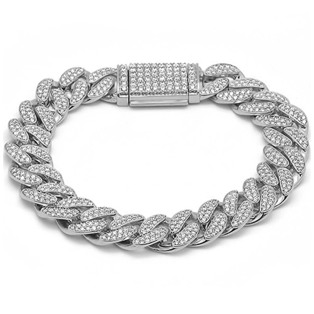 DIAMOND  CLOSEOUT!  13MM 6.9ct G SI 14K White Gold Diamond Round Cuban Link Bracelet 8" Long