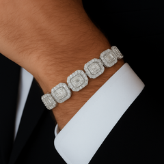 DIAMOND  CLOSEOUT!  12mm 15.16ct G SI 14K White Gold Round & Baguette Diamond Bracelet 8"